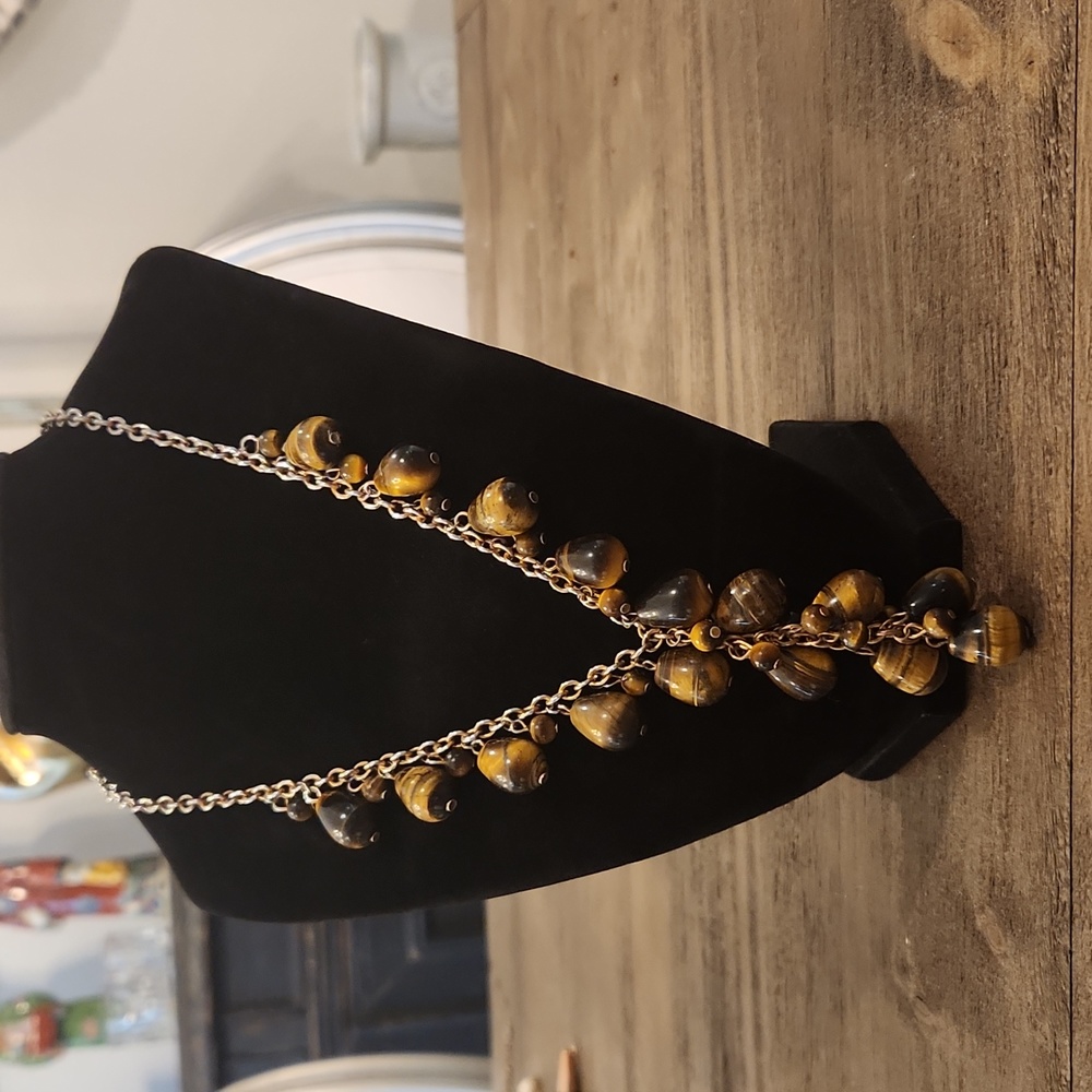 Gold Tone Necklace with Tigers Eye beads